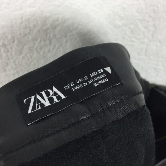 Zara Black Faux Leather High Waist Skinny Ankle Zip Leggings Small - Picture 5 of 14